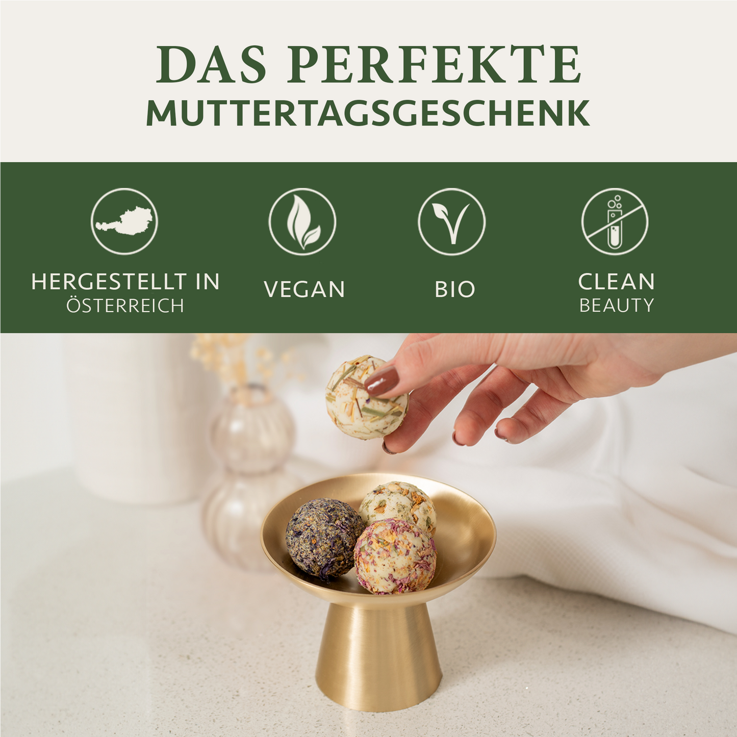 Bio Badepralinen "Moments of Gratitude" - 4 Luxuriöse BIO Badebomben Vegan