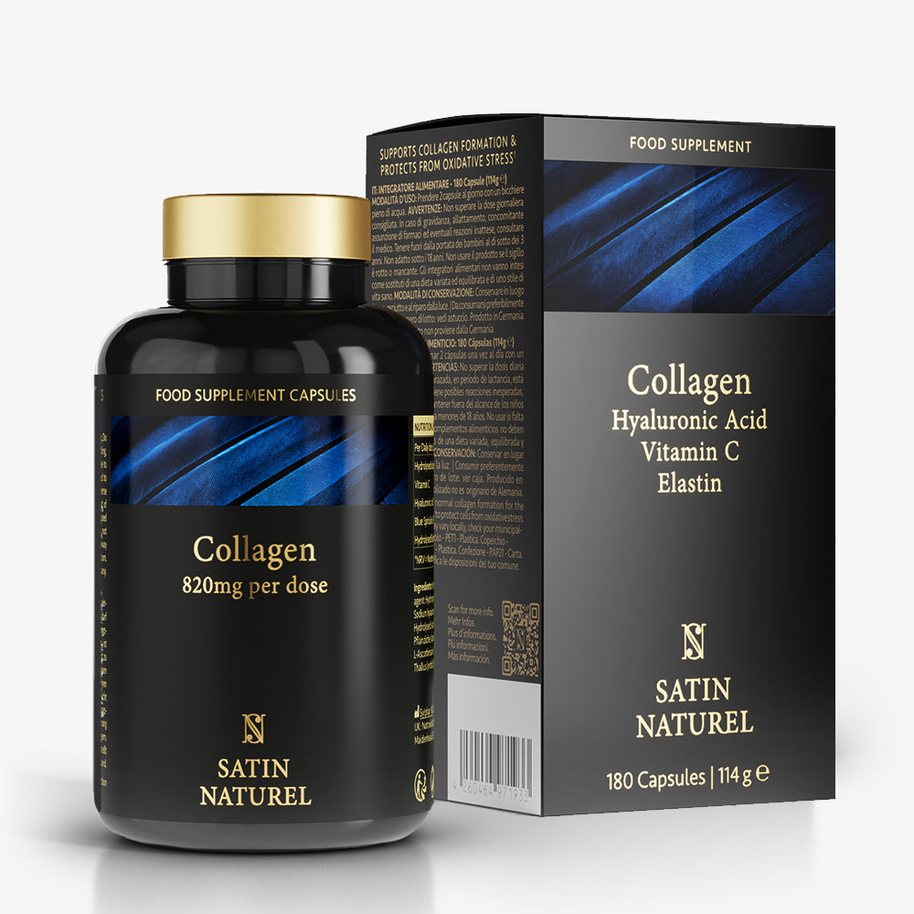 Kollagen Komplex mit Hyaluronsäure, Vitamin C & Spirulina - 180 Kapseln