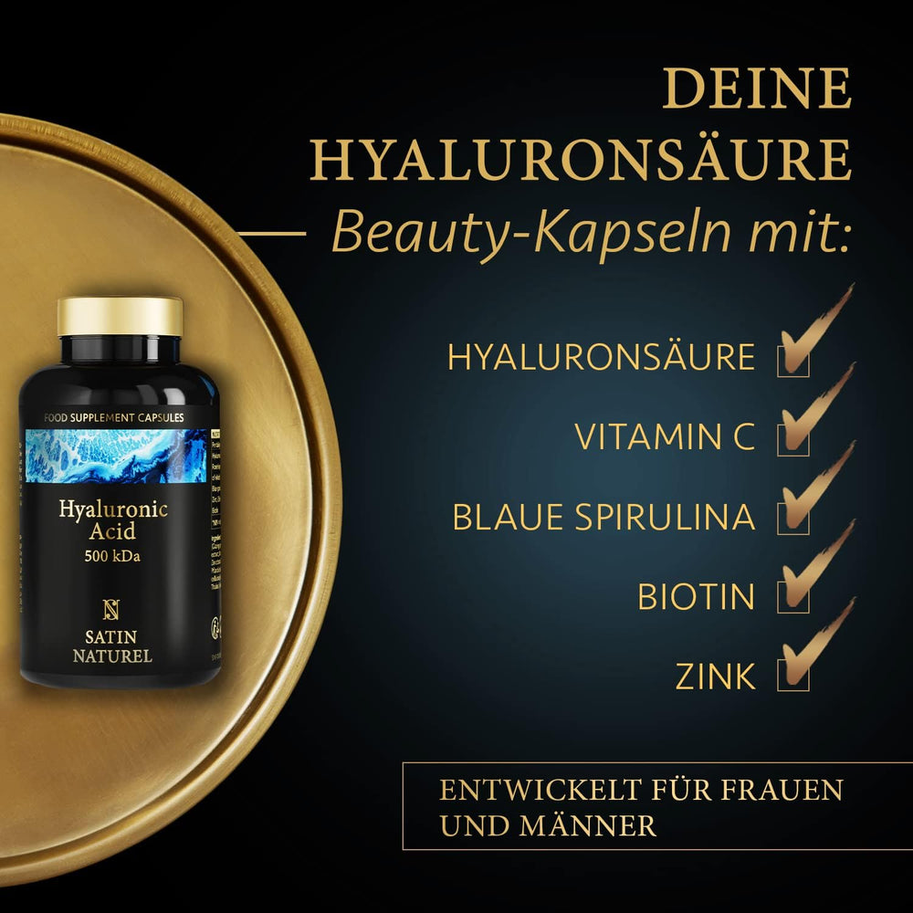 Hyaluronsäure Komplex Kapseln mit Vitamin C, Spirulina & Biotin - 90 Kapseln