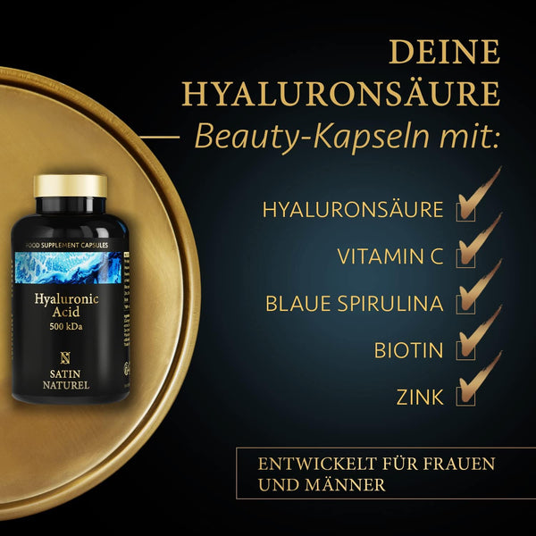 Hyaluronsäure Komplex Kapseln mit Vitamin C, Spirulina & Biotin - 90 Kapseln