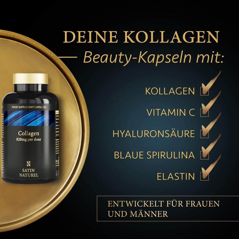 Kollagen Komplex mit Hyaluronsäure, Vitamin C & Spirulina - 180 Kapseln