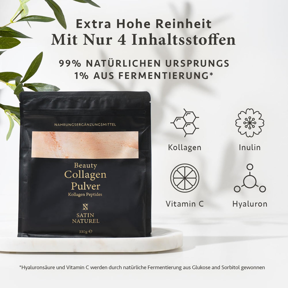 Kollagen Pulver Hochdosiert 330g – Hydrolysiertes Rinderkollagen Typ 1&3 mit Hyaluron & Vitamin C