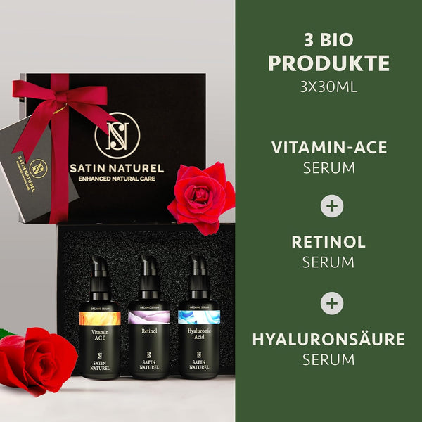 Bio Seren Booster Geschenkset mit Retinol, Hyaluron & Vitamin C Serum 3x30ml