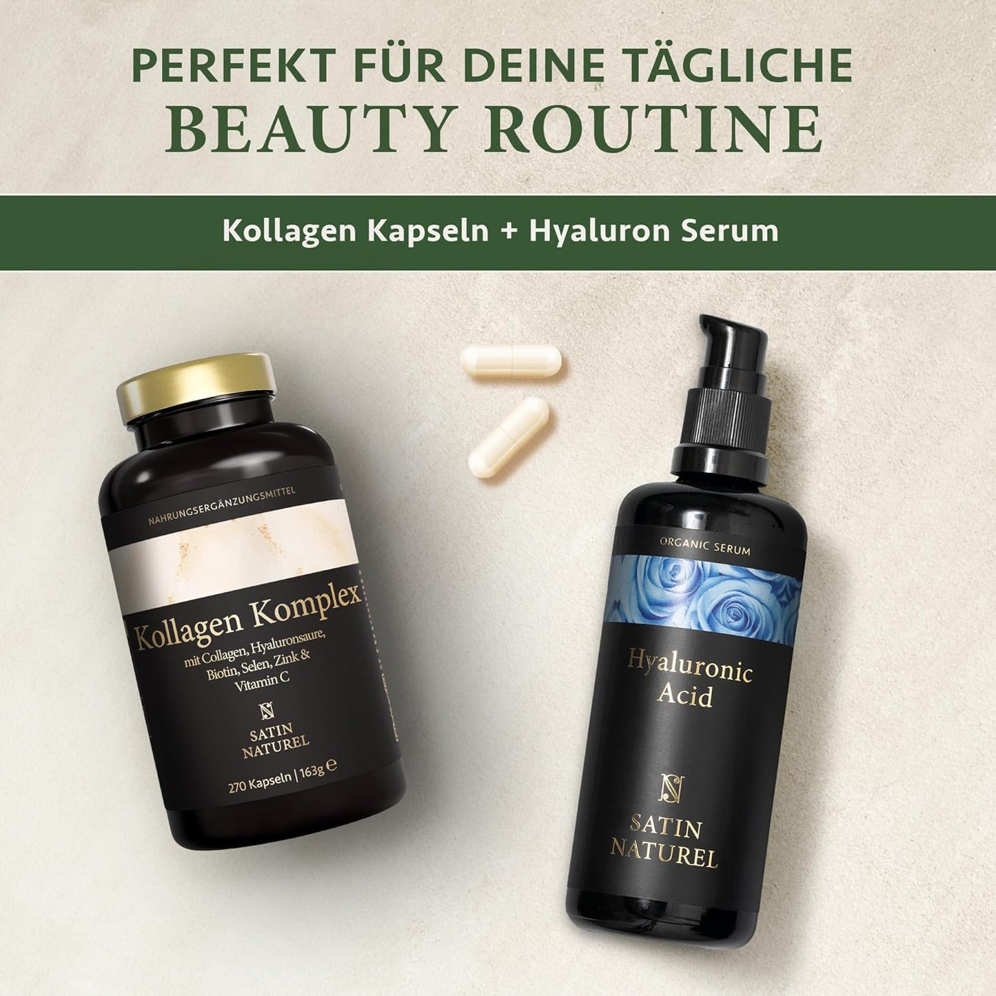 Hyaluron Kollagen Komplex – 270 hochdosierte Kapseln mit Biotin, Selen, Zink, Vitamin C & Bambusextrakt