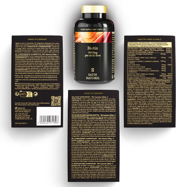 Biotin Kapseln | Haar Vitamine 180 Kapseln mit Biotin, Selen, Zink, Kalzium