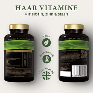 Haar Vitamine - 180 Kapseln hochdosiert mit Biotin Zink Selen