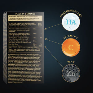 Hyaluronsäure Komplex Kapseln mit Vitamin C, Spirulina & Biotin - 90 Kapseln