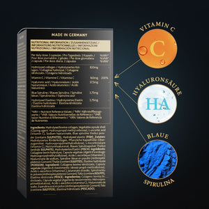 Kollagen Komplex mit Hyaluronsäure, Vitamin C & Spirulina - 180 Kapseln